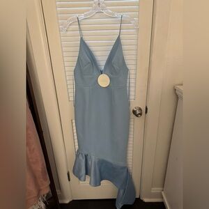 TALULAH Blue Asymmetrical Ruffled Midi Dress